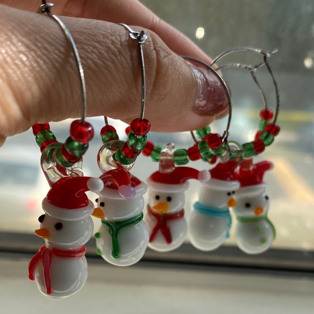 Snowman wine glass charms